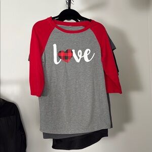 Red and Gray Love Graphic Raglan Tee